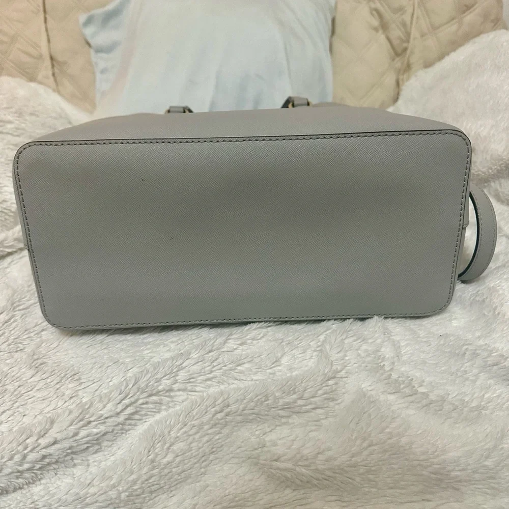 kate spade Gray Structured Saffiano Satchel with Gold Plate